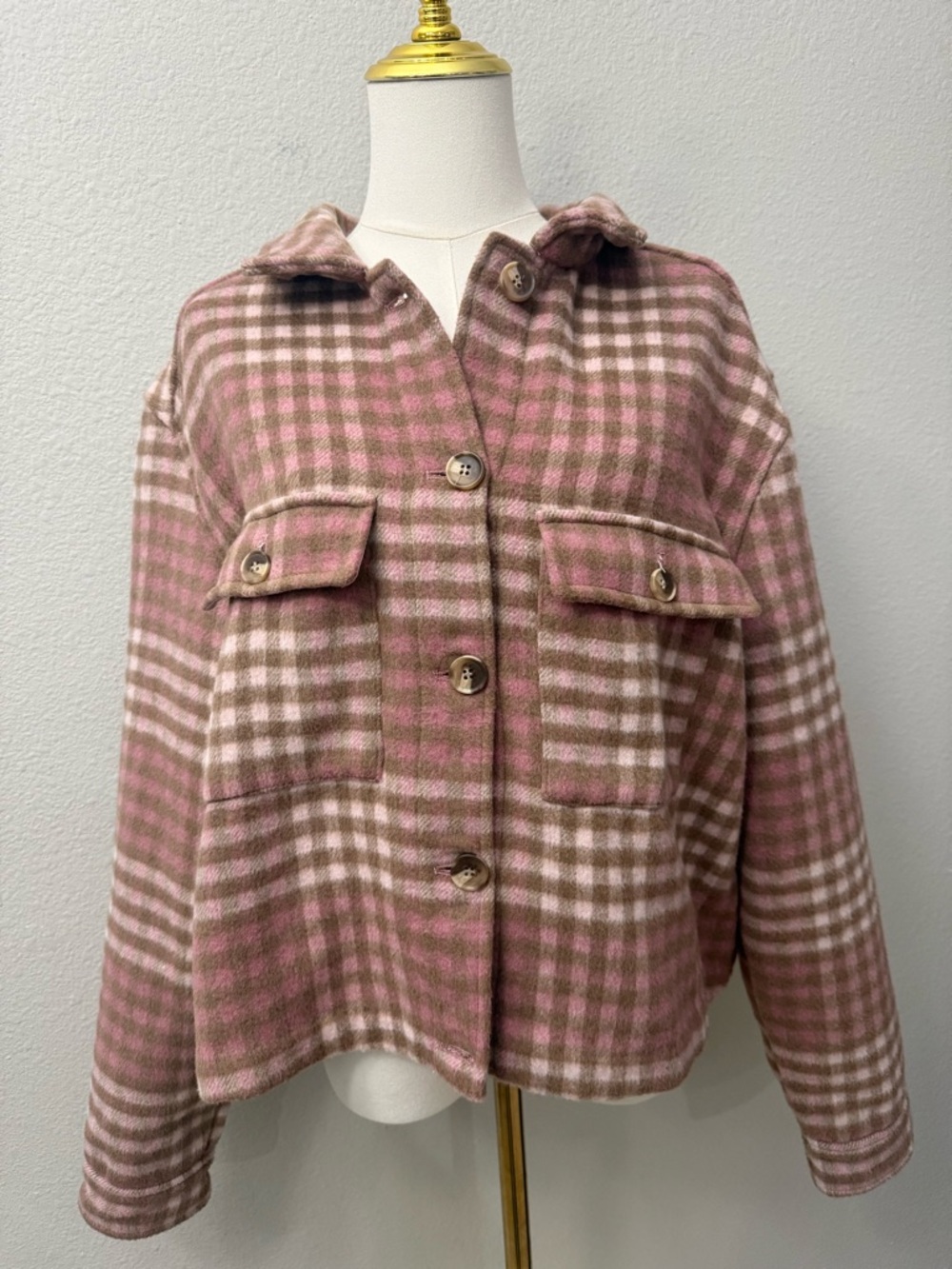 Joie XL Plaid Button-Front Pink Jacket